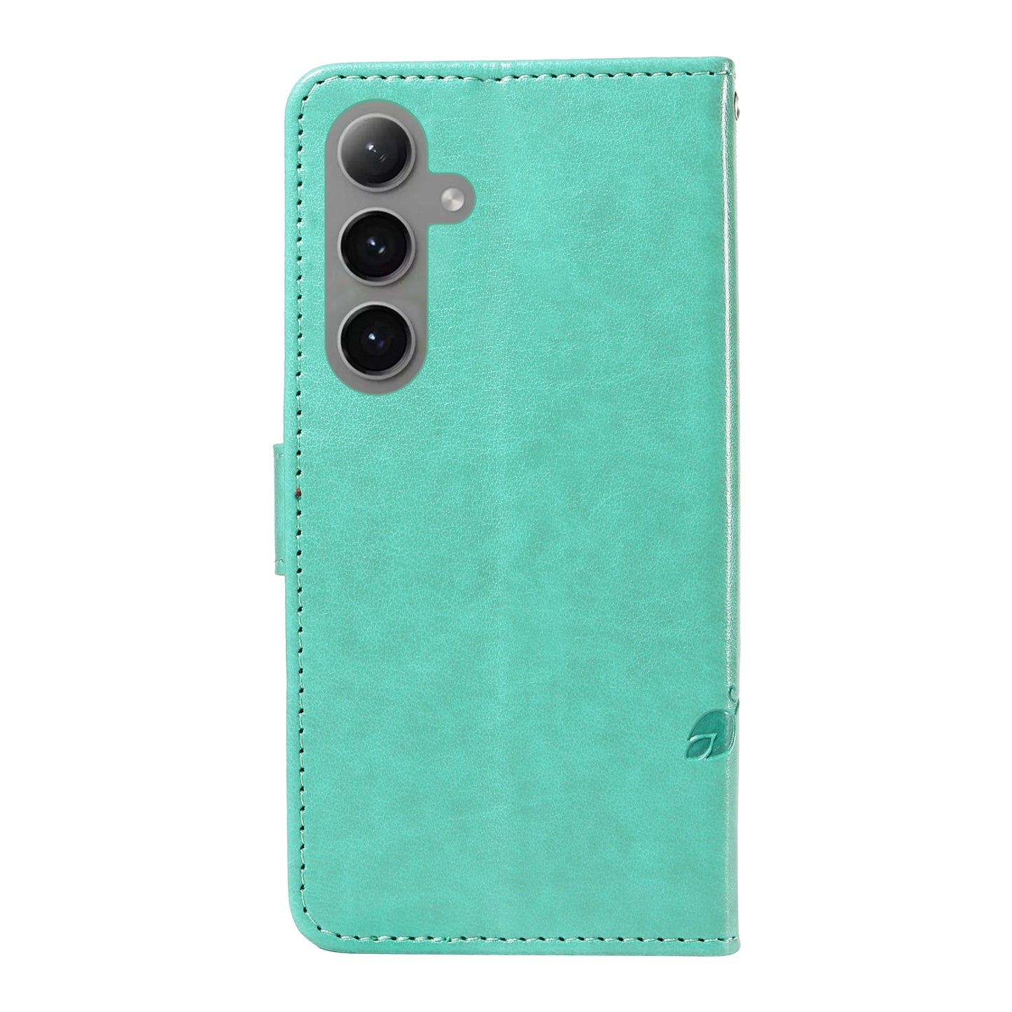 For Samsung Galaxy S24+ Phone Case with Wrist Strap Imprinted Butterfly Flower Stand Cover - Green