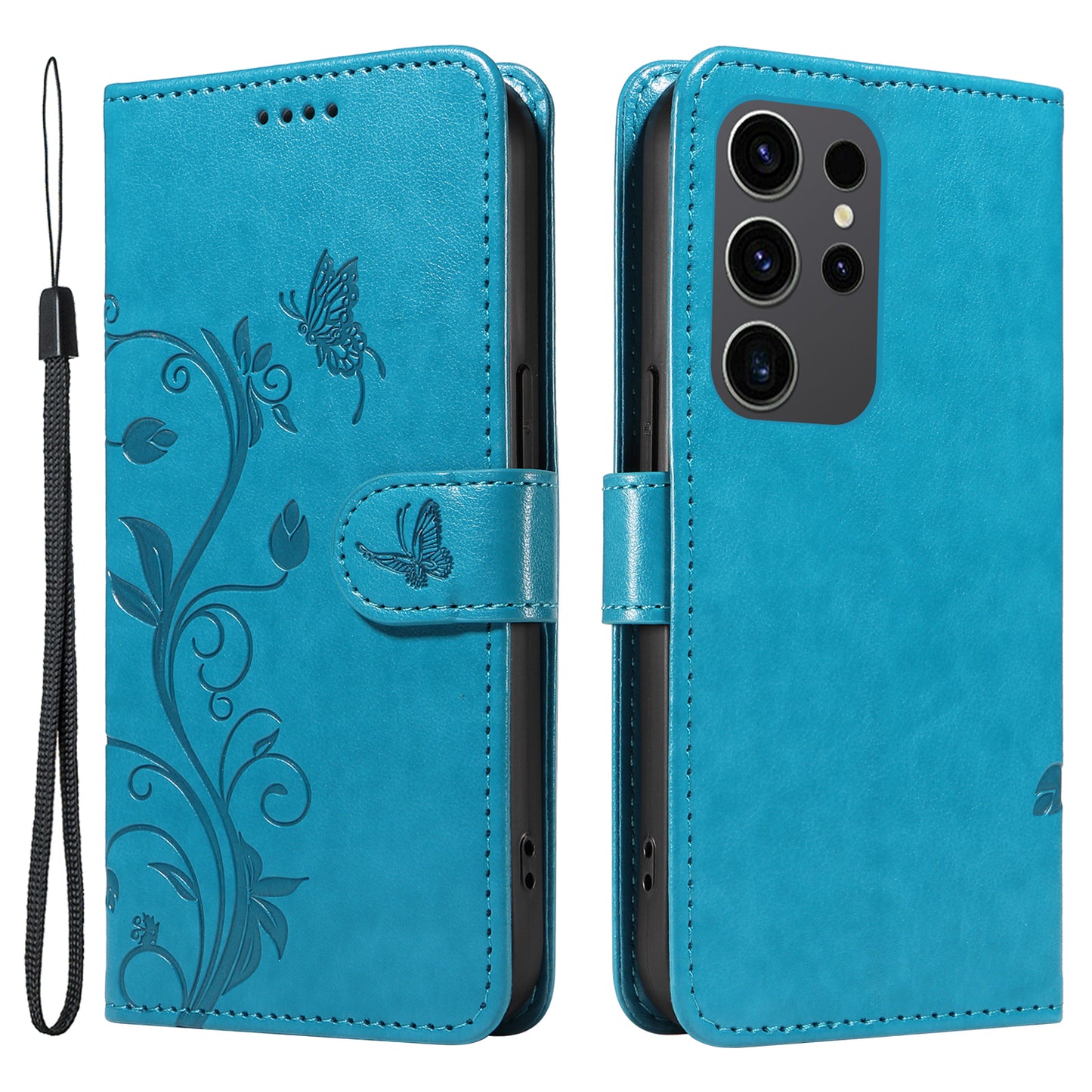 For Samsung Galaxy S24 Ultra Flower Blossom Leather Cover Full Protection Phone Case - Blue