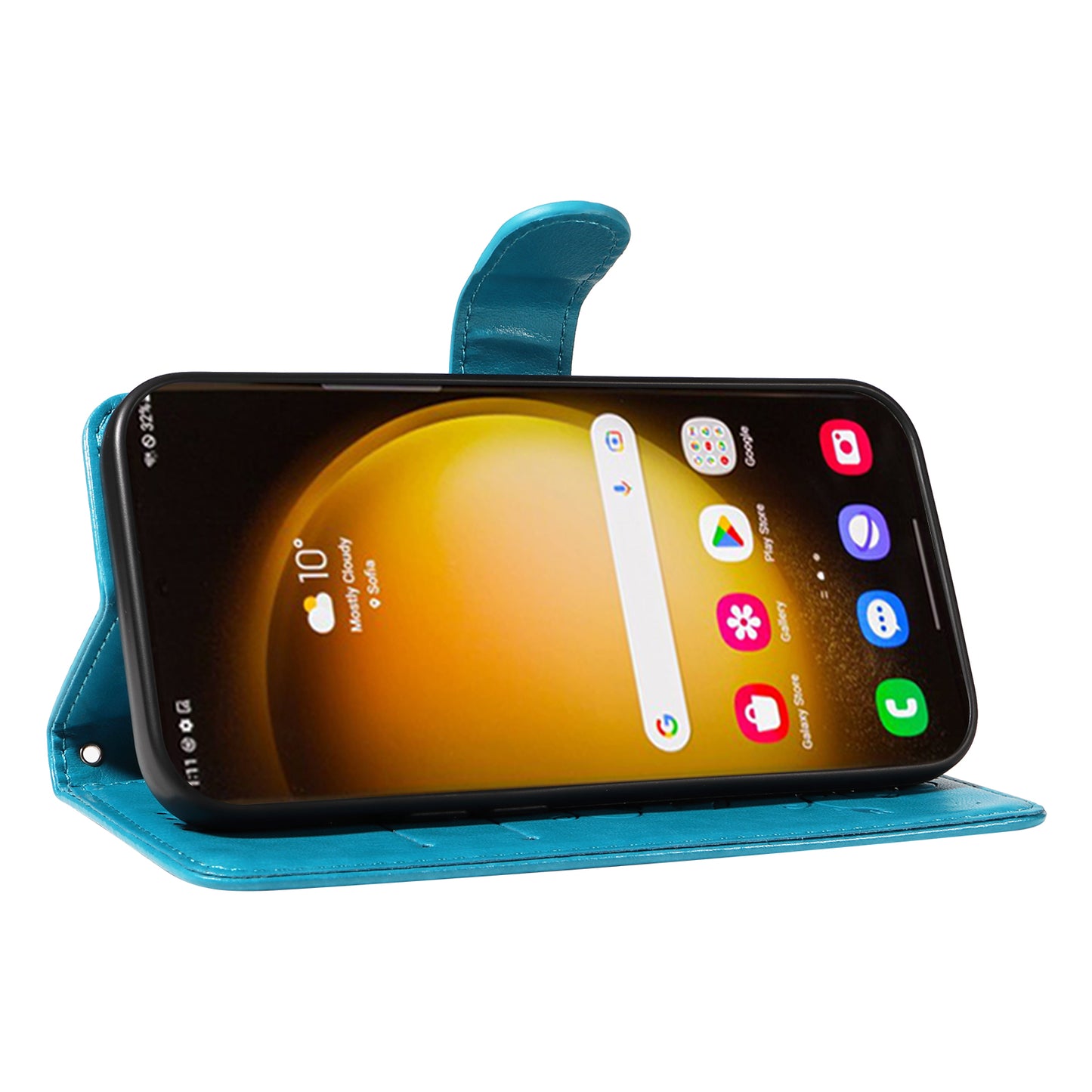 For Samsung Galaxy S24 Ultra Flower Blossom Leather Cover Full Protection Phone Case - Blue