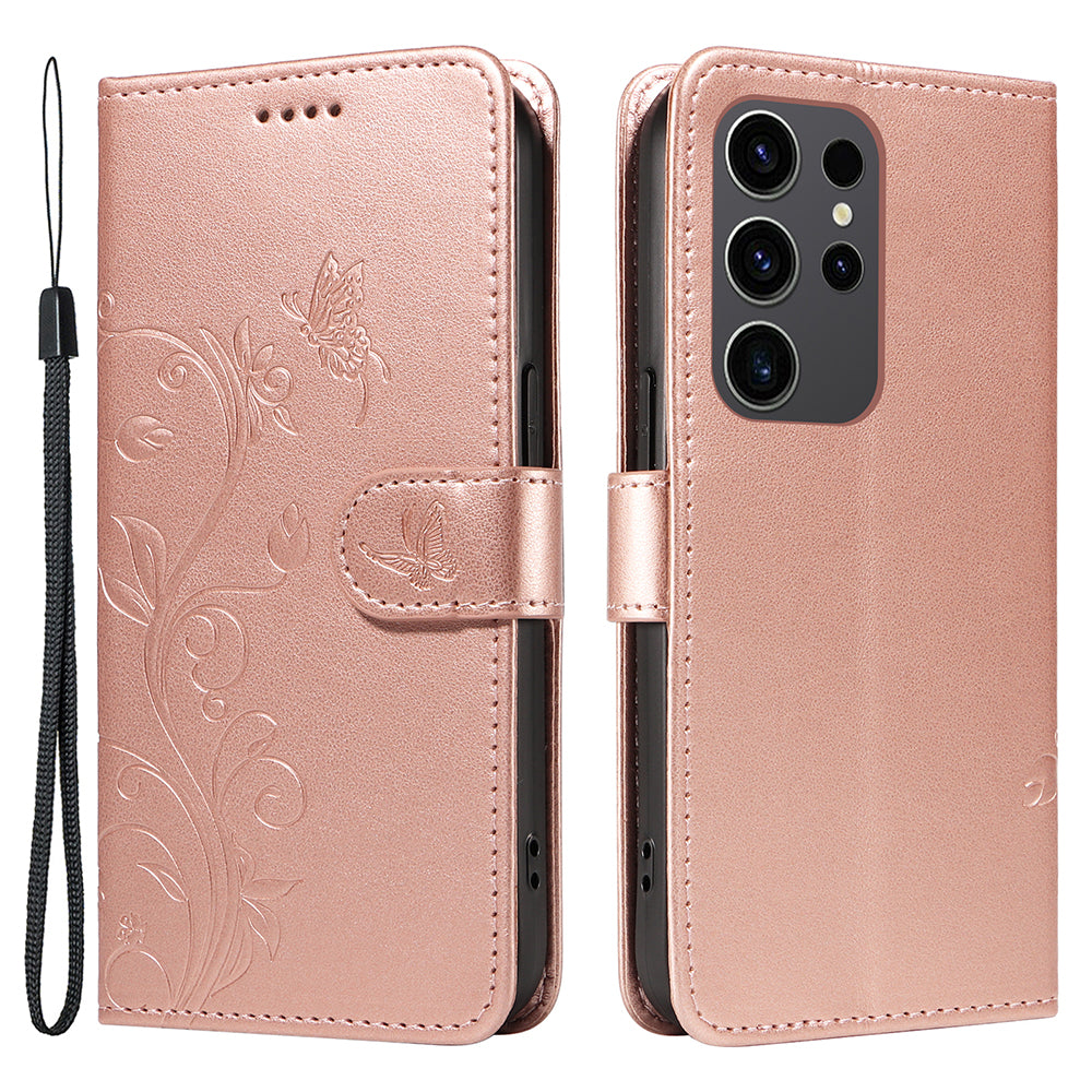 For Samsung Galaxy S24 Ultra Flower Blossom Leather Cover Full Protection Phone Case - Rose Gold