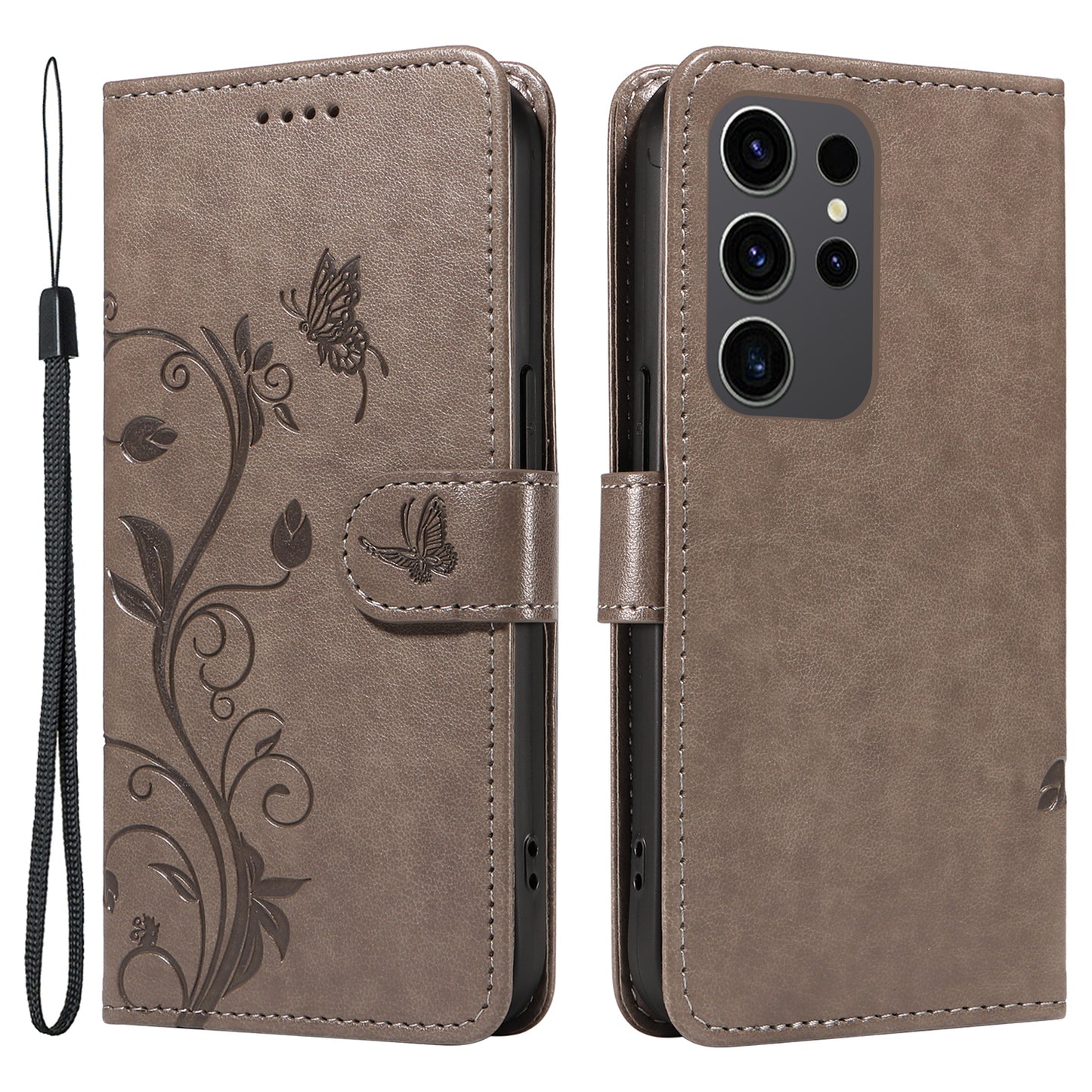For Samsung Galaxy S24 Ultra Flower Blossom Leather Cover Full Protection Phone Case - Grey