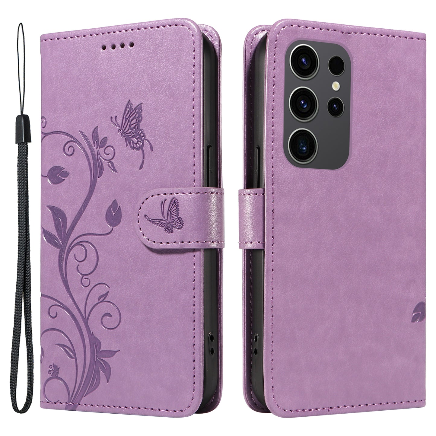 For Samsung Galaxy S24 Ultra Flower Blossom Leather Cover Full Protection Phone Case - Purple