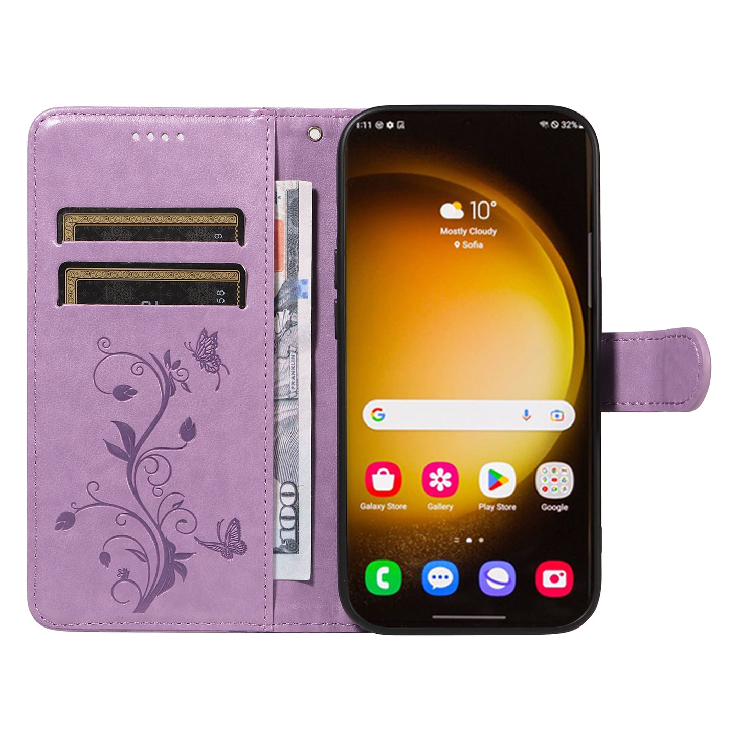 For Samsung Galaxy S24 Ultra Flower Blossom Leather Cover Full Protection Phone Case - Purple