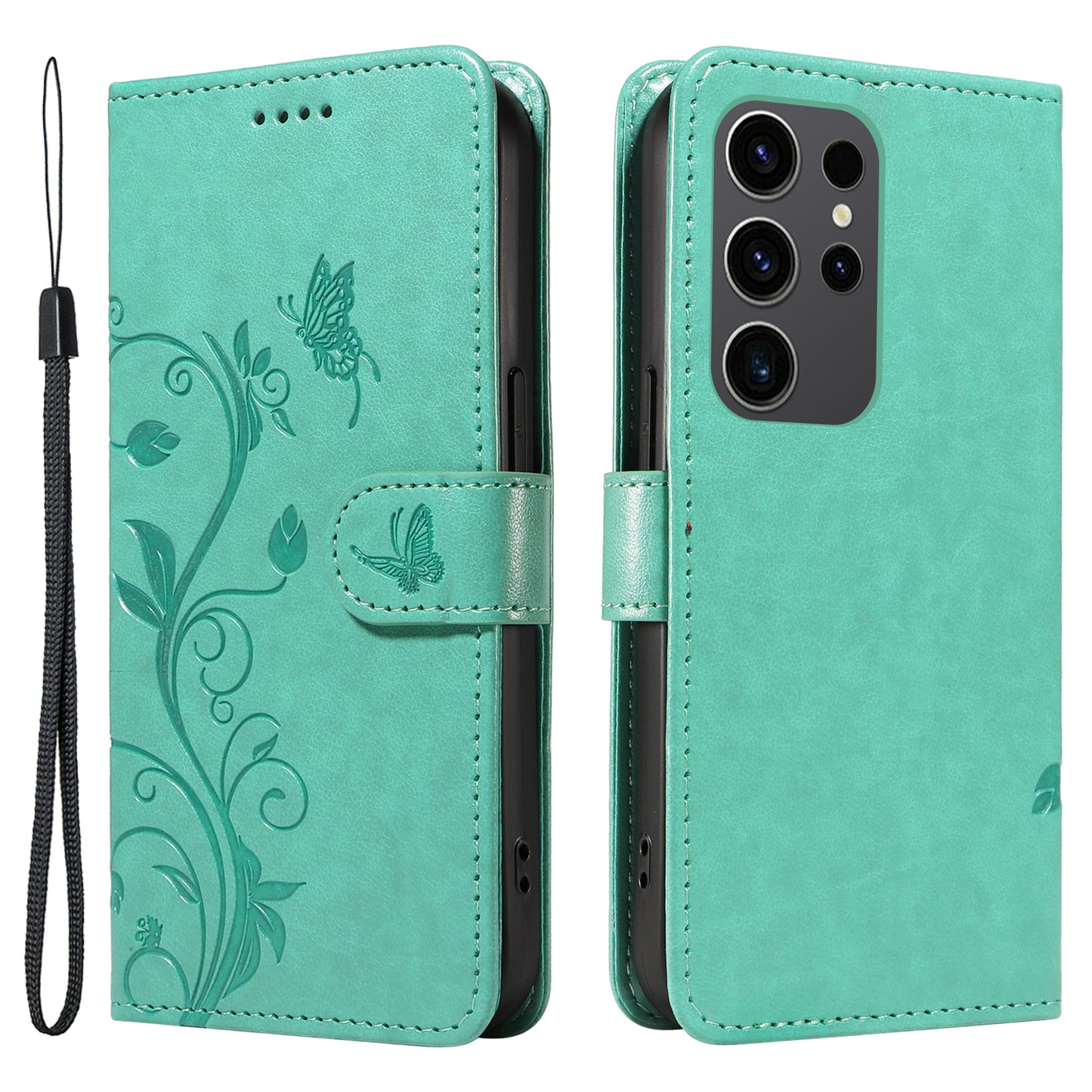 For Samsung Galaxy S24 Ultra Flower Blossom Leather Cover Full Protection Phone Case - Green