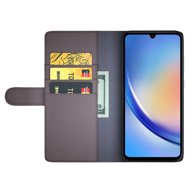 For Samsung Galaxy A35 5G Phone Case Genuine Split Leather Wallet Cover - Brown