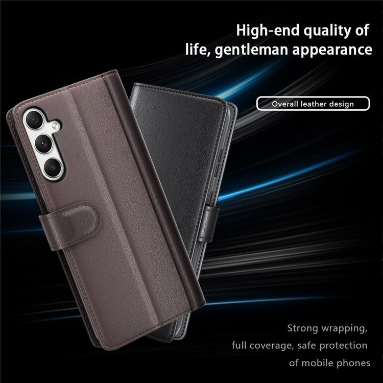 For Samsung Galaxy A35 5G Phone Case Genuine Split Leather Wallet Cover - Brown