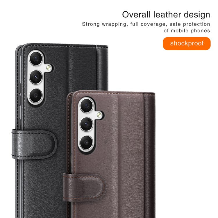 For Samsung Galaxy A35 5G Phone Case Genuine Split Leather Wallet Cover - Brown