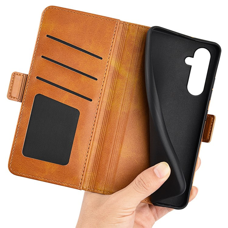 For Samsung Galaxy A35 5G PU Leather Wallet Case Flip Phone Cover with 3 Card Holder - Yellow
