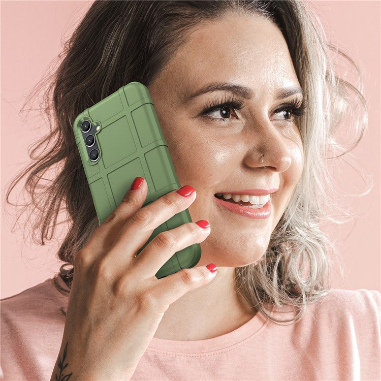 For Samsung Galaxy M44 5G Case Phone Shell Square Grid Texture TPU Phone Cover - Green