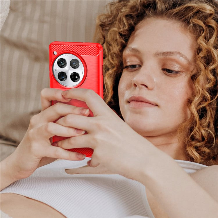For OnePlus 12 5G Case Anti-Dust Carbon Fiber Texture TPU Phone Cover - Red