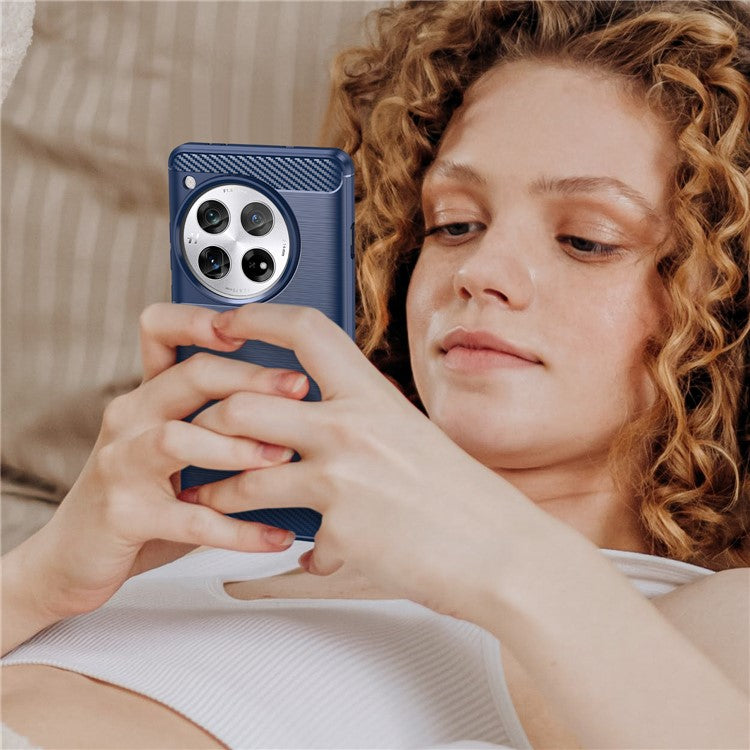 For OnePlus 12 5G Case Anti-Dust Carbon Fiber Texture TPU Phone Cover - Blue