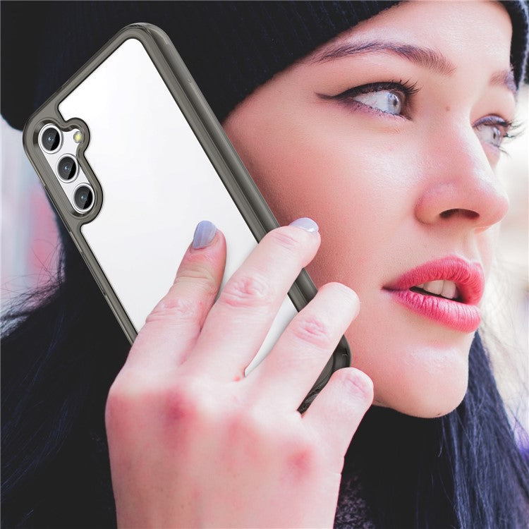 For Samsung Galaxy M44 5G Case Colorful Frame TPU + Acrylic Shockproof Phone Back Cover - Transparent Grey