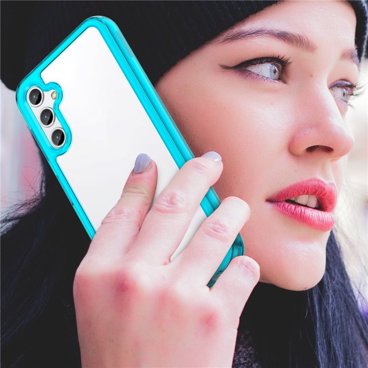 For Samsung Galaxy M44 5G Case Colorful Frame TPU + Acrylic Shockproof Phone Back Cover - Transparent Blue