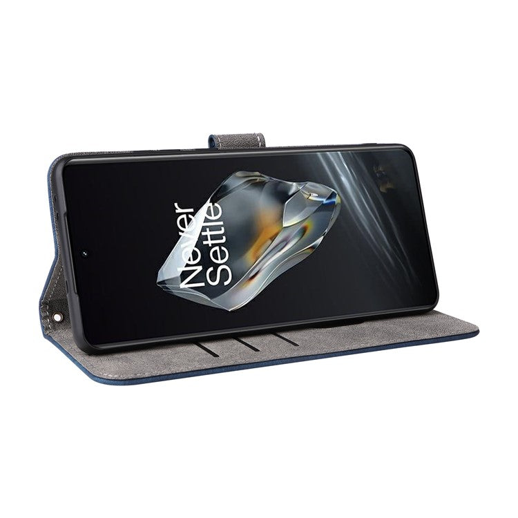 For OnePlus 12 5G Leather Phone Case with Strap RFID Blocking Card Slots - Blue