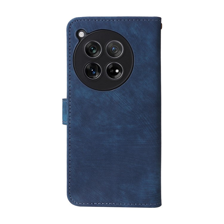 For OnePlus 12 5G Leather Phone Case with Strap RFID Blocking Card Slots - Blue
