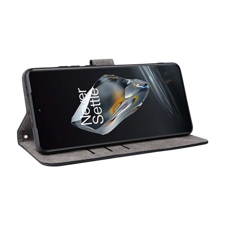 For OnePlus 12 5G Leather Phone Case with Strap RFID Blocking Card Slots - Black