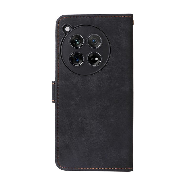 For OnePlus 12 5G Leather Phone Case with Strap RFID Blocking Card Slots - Black