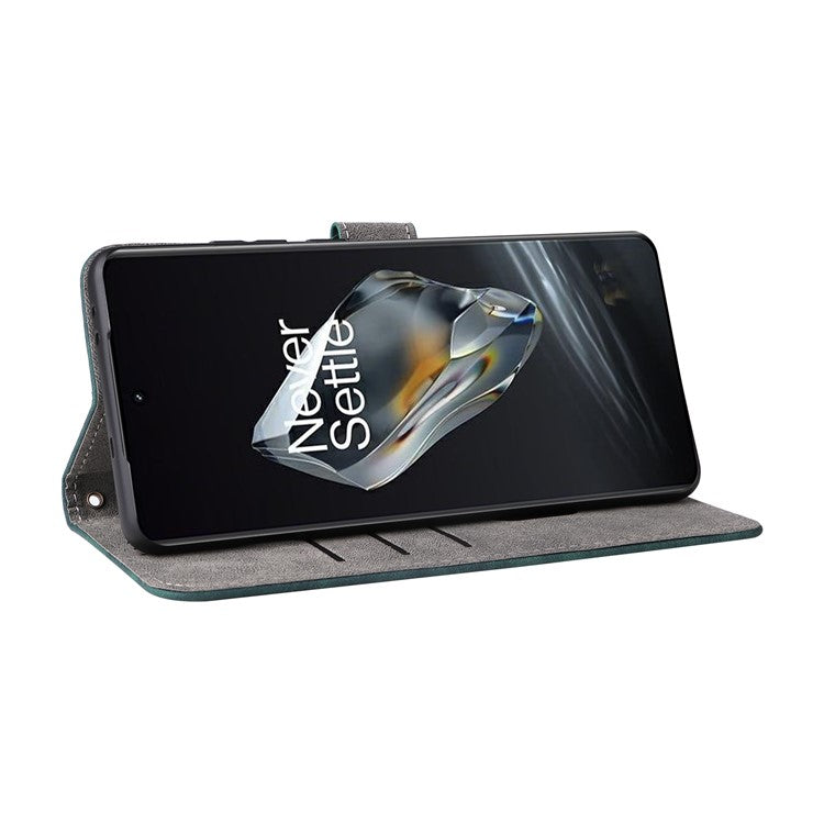 For OnePlus 12 5G Leather Phone Case with Strap RFID Blocking Card Slots - Green