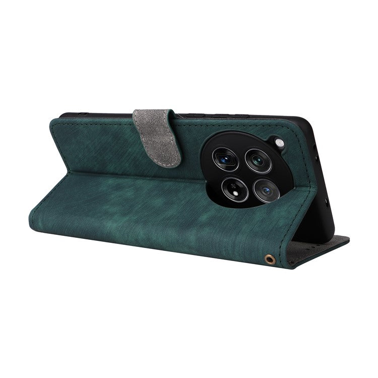 For OnePlus 12 5G Leather Phone Case with Strap RFID Blocking Card Slots - Green