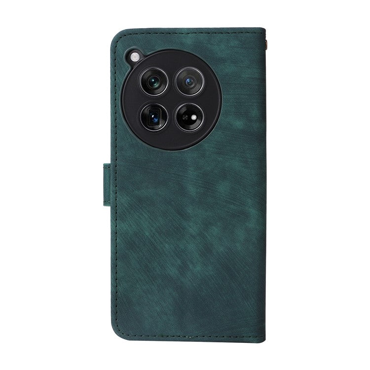 For OnePlus 12 5G Leather Phone Case with Strap RFID Blocking Card Slots - Green