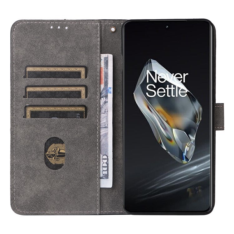 For OnePlus 12 5G Leather Phone Case with Strap RFID Blocking Card Slots - Purple