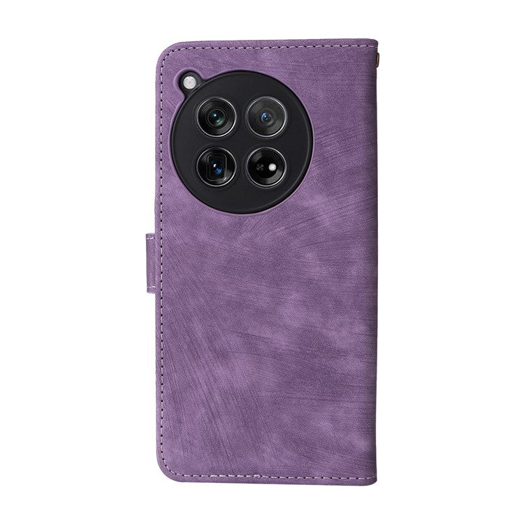 For OnePlus 12 5G Leather Phone Case with Strap RFID Blocking Card Slots - Purple