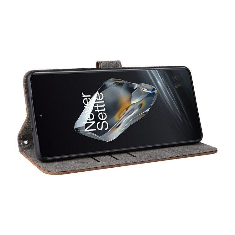 For OnePlus 12 5G Leather Phone Case with Strap RFID Blocking Card Slots - Brown