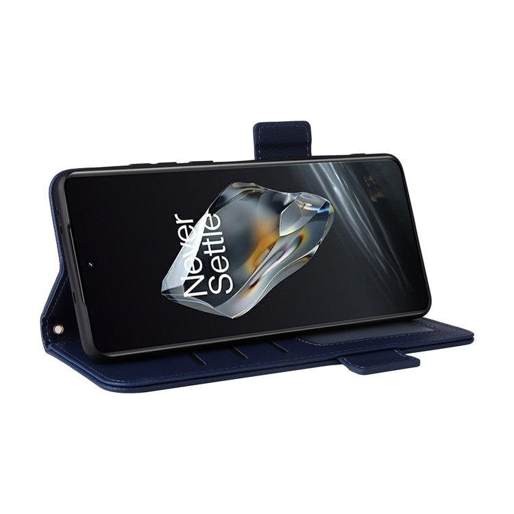 For OnePlus 12 5G Case PU Leather Litchi Texture Card Slots Phone Protector with Strap - Dark Blue