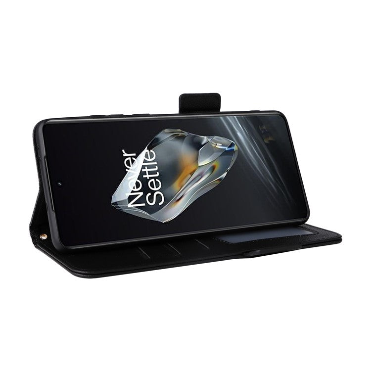 For OnePlus 12 5G Case PU Leather Litchi Texture Card Slots Phone Protector with Strap - Black