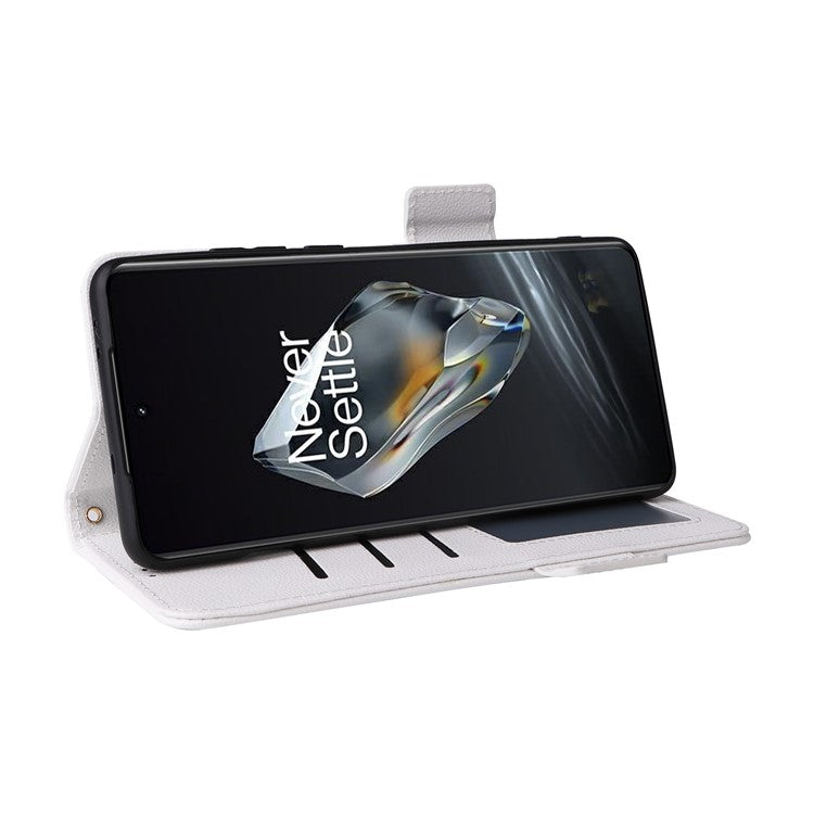 For OnePlus 12 5G Case PU Leather Litchi Texture Card Slots Phone Protector with Strap - White