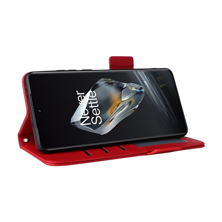 For OnePlus 12 5G Case PU Leather Litchi Texture Card Slots Phone Protector with Strap - Red