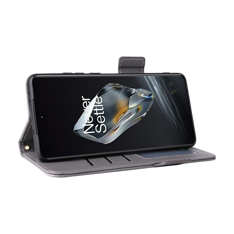 For OnePlus 12 5G Case PU Leather Litchi Texture Card Slots Phone Protector with Strap - Grey