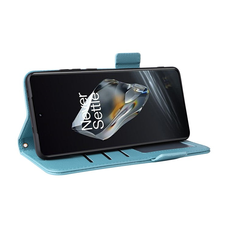 For OnePlus 12 5G Case PU Leather Litchi Texture Card Slots Phone Protector with Strap - Baby Blue