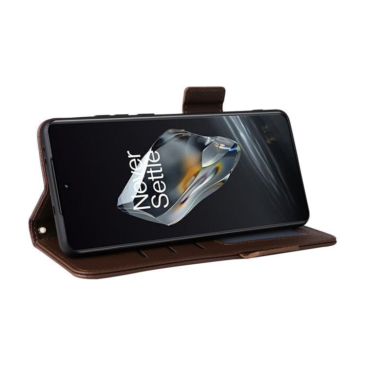 For OnePlus 12 5G Case PU Leather Litchi Texture Card Slots Phone Protector with Strap - Brown