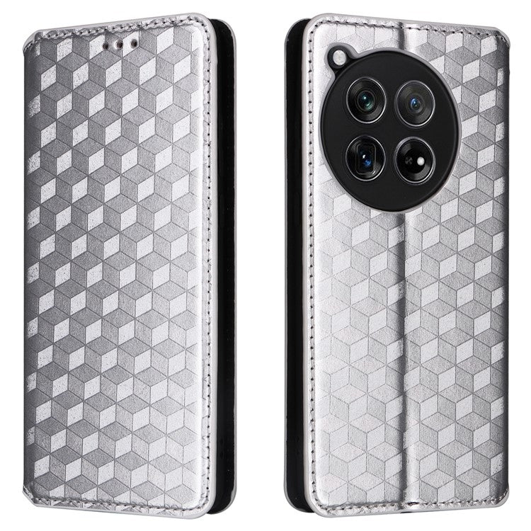 For OnePlus 12 5G Cell Phone Cases Anti-scratch PU Leather+TPU Imprinted Cover - Silver