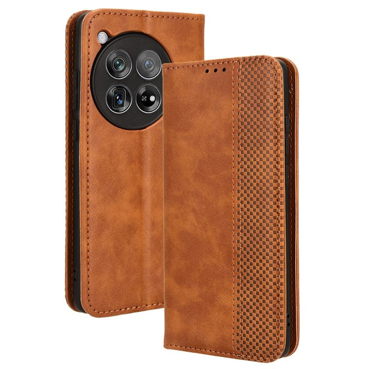 For OnePlus 12 5G Retro Texture Phone Shell Wallet PU Leather Case Stand Cover - Brown