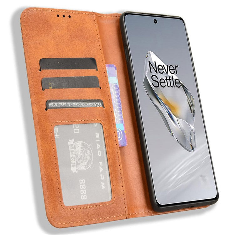 For OnePlus 12 5G Retro Texture Phone Shell Wallet PU Leather Case Stand Cover - Brown