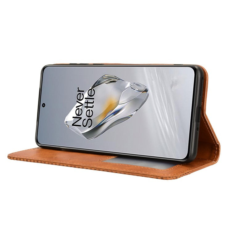 For OnePlus 12 5G Retro Texture Phone Shell Wallet PU Leather Case Stand Cover - Brown