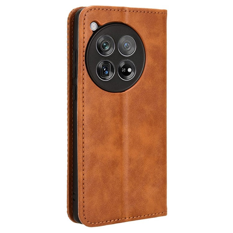 For OnePlus 12 5G Retro Texture Phone Shell Wallet PU Leather Case Stand Cover - Brown