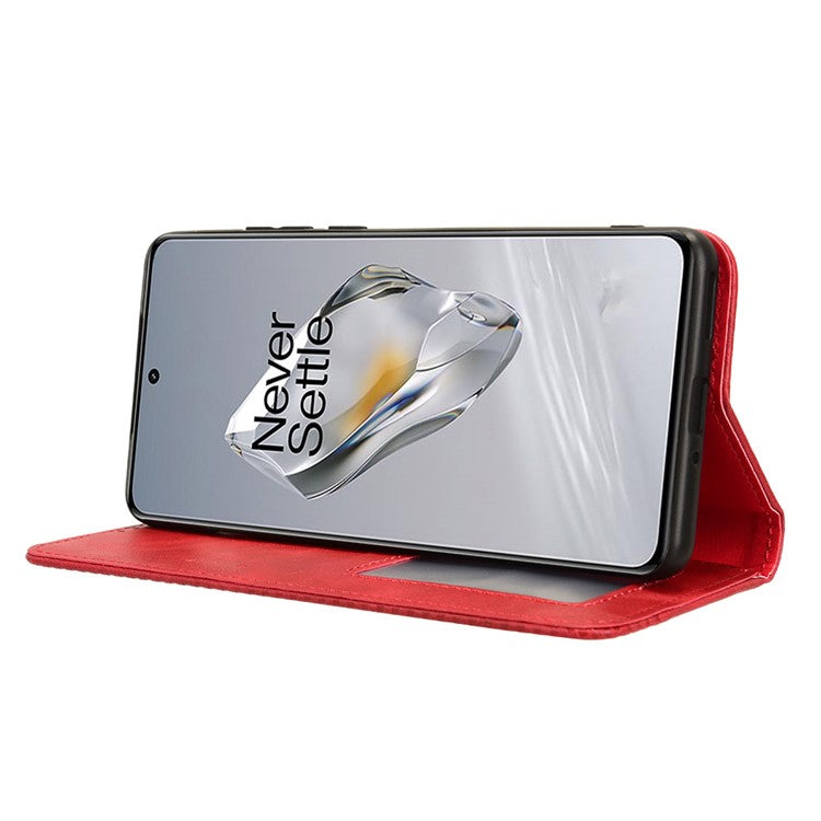 For OnePlus 12 5G Retro Texture Phone Shell Wallet PU Leather Case Stand Cover - Red