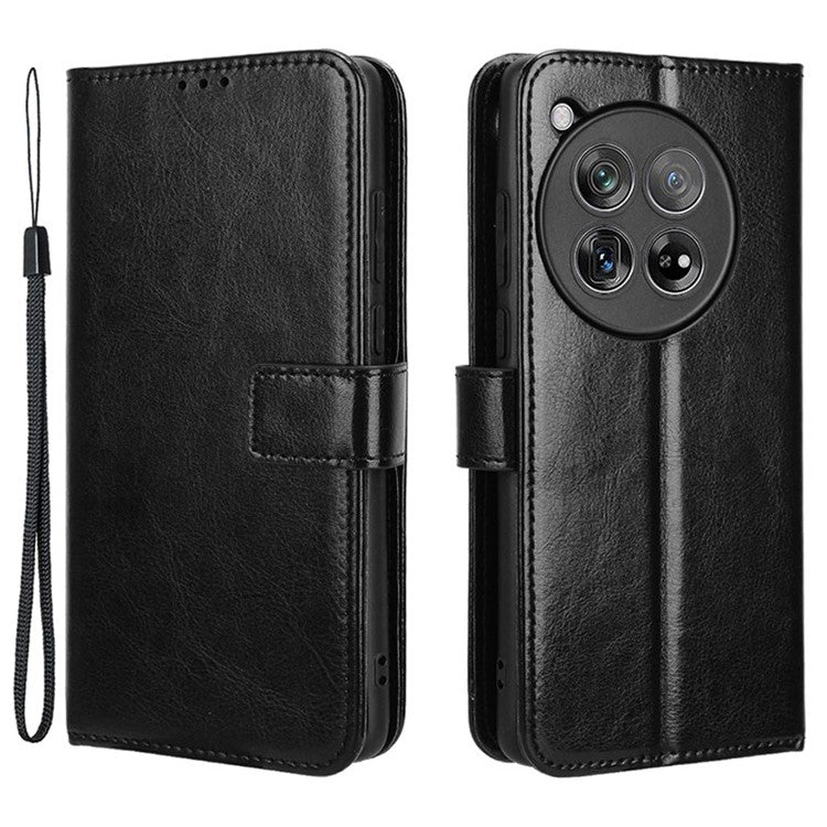 For OnePlus 12 5G Wallet Leather Phone Case Craxy Horse Pattern - Black