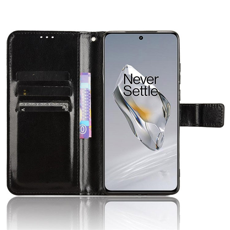 For OnePlus 12 5G Wallet Leather Phone Case Craxy Horse Pattern - Black