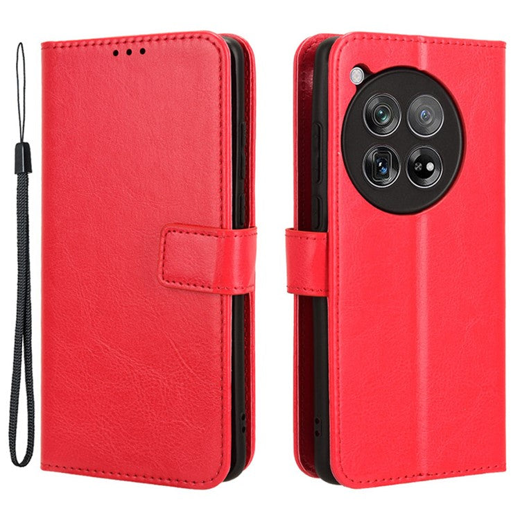 For OnePlus 12 5G Wallet Leather Phone Case Craxy Horse Pattern - Red