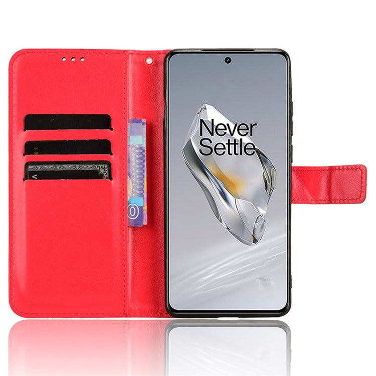 For OnePlus 12 5G Wallet Leather Phone Case Craxy Horse Pattern - Red