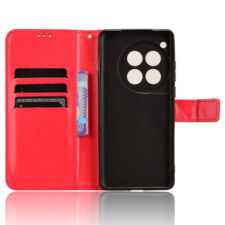 For OnePlus 12 5G Wallet Leather Phone Case Craxy Horse Pattern - Red