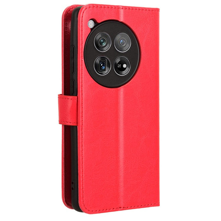 For OnePlus 12 5G Wallet Leather Phone Case Craxy Horse Pattern - Red
