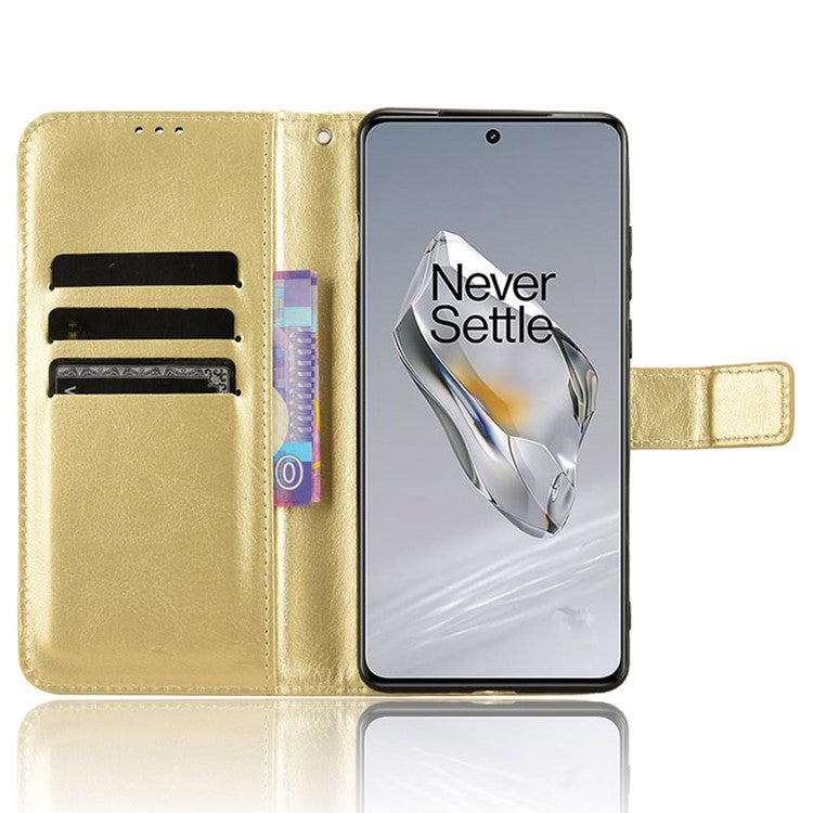 For OnePlus 12 5G Wallet Leather Phone Case Craxy Horse Pattern - Gold