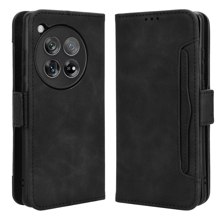 Leather Phone Shell for OnePlus 12 5G Case Multiple Card Slots Wallet Cellphone Cover - Black