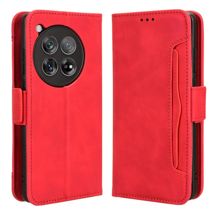 Leather Phone Shell for OnePlus 12 5G Case Multiple Card Slots Wallet Cellphone Cover - Red