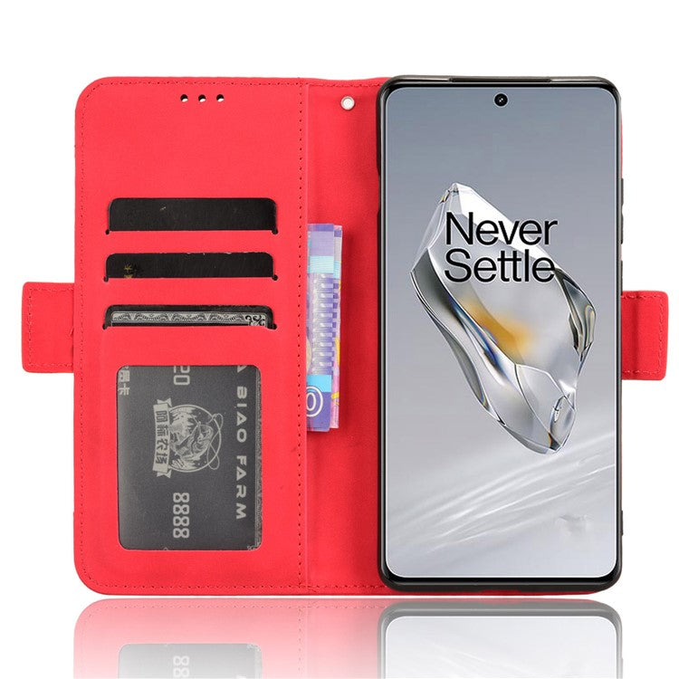 Leather Phone Shell for OnePlus 12 5G Case Multiple Card Slots Wallet Cellphone Cover - Red